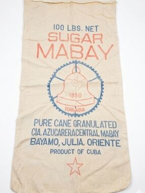 Mabay Sugar Burlap Feed Sack - Cream with Red & Blue Print